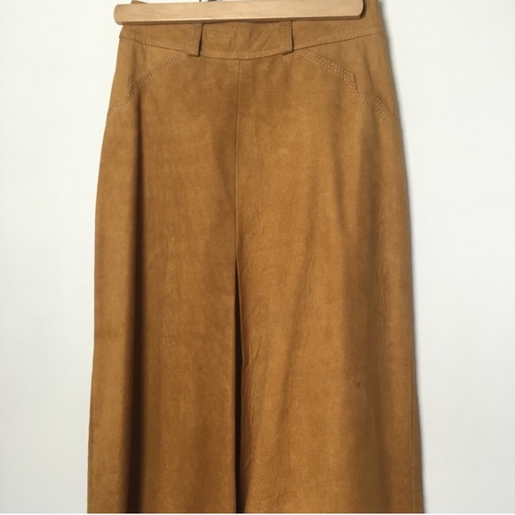 VINTAGE Tan Camel Suede A Line High Waist Midi Skirt XS - Picture 3 of 6